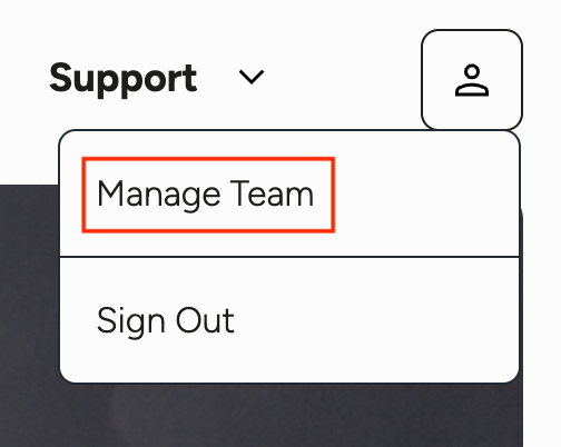 Manage Team page's navigation in the partner portal